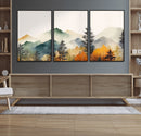 Abstract Watercolor Mountains and Trees Autumn Wall Art,