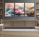 Lotus Flower Wall Art | 3-Panel Giclee Canvas Print of Pink