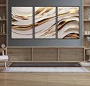 Gold and White Abstract Wave Canvas – Elegant Flowing Design
