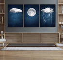 Dark Blue Cloud Art, 3 Piece Indigo Blue Wall Art, Aesthetic