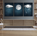 3 Piece Indigo Cloud Wall Art, Thunderstorm Moon Cloud by MyGreatCanvas | Canvas Wall Art Prints | Photo Prints & Wall Decor