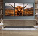 Highland Cow Longhorn Wall Art – Rustic Canvas Print, Framed