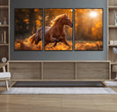 Running Horse Sunset Forest Wall Art Canvas Print