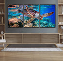 Underwater Coral Reef Sea Turtle Wall Art Canvas Print,