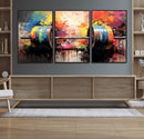 Weightlifting Barbell Art Triptych, Bold Abstract Fitness
