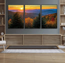Golden Sunset Over Mountain Forest Canvas Wall Art Print -
