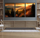 Golden Sunset Over Mountain Forest Canvas Wall Art Print -
