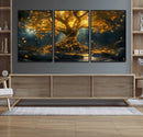 Golden Tree of Life Canvas Wall Art Print - Majestic Glowing