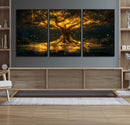 Golden Tree of Life Canvas Wall Art Print - Majestic Glowing