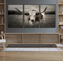 Texas Longhorn Cow Canvas Wall Art Print - Large Rustic