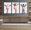 Bubblegum Animals Canvas Wall Art - Playful Giraffe and