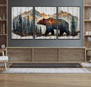Rustic Grizzly 399 Bear and Mountain Wood Canvas Wall Art -