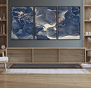 Large Abstract Blue and Gold Canvas Wall Art Fluid Ink