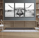 Highland Cow Wall Art Canvas Print – Black and White Western