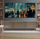 Urban Night Jazz Wall Art Canvas Print – Moody Rain-Soaked