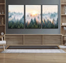 Misty Pine Forest Wall Art Canvas, Sunrise Over Foggy Trees