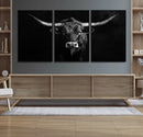 Texas Longhorn Wall Art Canvas Print – Framed Monochrome