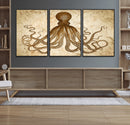 Sepia Octopus Wall Art Abstract Animal Canvas Print