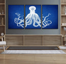 Large 3-Panel Blue Octopus Canvas Wall Art | Coastal Marine by MyGreatCanvas | Canvas Wall Art Prints | Photo Prints & Wall Decor