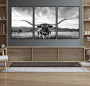 Longhorn Black and White Wall Art – Rustic Western Bull