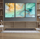 Abstract Aqua and Gold Fluid Wall Art Canvas | 3 Panel Large by MyGreatCanvas | Canvas Wall Art Prints | Photo Prints & Wall Decor