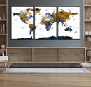 Modern Abstract World Map Canvas Wall Art – Framed Blue and