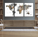 Modern Metallic World Map Canvas Wall Art – Framed