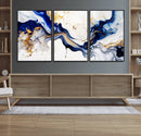 Golden Cascades on Midnight Blue – Deep Blue Abstract Wall