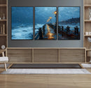 Stormy Night at Beach Pier Oil Painting Large Wall Art