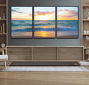 Golden Sunset Over Ocean Waves - Serene Coastal Triptych