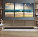Golden Sunset Beach Triptych Canvas Wall Art for Living Room
