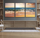 Sunset Beach Wall Art - 3-Panel Framed Canvas Print, Ready