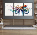 Watercolor Vibrant Octopus Wall Art Canvas Print | Abstract
