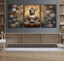 Golden Buddha Wall Art Canvas Print | Zen Meditation Floral