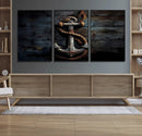 3 Panel Grunge Abstract Anchor Wall Art Canvas Print Set