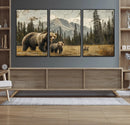 Rustic Grizzly 399 Bear Family Wall Art Canvas Print