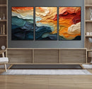 Blue Orange Abstract Wave Wall Art Canvas Print, Framed Blue