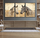 Chines Ink Style Grunge Horses Wall Art Canvas Print
