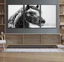 Winter Horse Canvas Print | Large 3-Panel Black White Equine