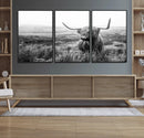Scottish Highland Cow Wall Art | Black and White Canvas