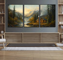 Wood Cabin Retreat Mountain at Sunset Wall Art Print -