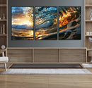 Ocean Wave at Sunset Canvas Wall Art – Vibrant Coastal Beach