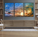 Ocean Wave at Sunset Canvas Wall Art – Vibrant Coastal Beach