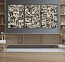 Abstract Love and Chaos Canvas Print, Black Symbols on Beige