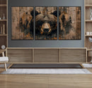 Rustic Grizzly 399 Wall Art | Triptych Canvas Print | Rustic