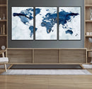 Modern Blue World Map Canvas Print – Framed Wall Art,
