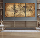 Vintage World Map Wall Art Canvas – Antique Style Push Pin