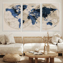 Vintage Blue World Map Canvas Wall Art – Antique Style