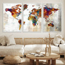 Vintage World Map Canvas Wall Art Print, Warm Tone Global