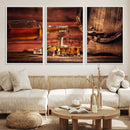 Whiskey and Cigar Canvas Wall Art | 3 Panel Bar Room Decor by MyGreatCanvas | Canvas Wall Art Prints | Photo Prints & Wall Decor